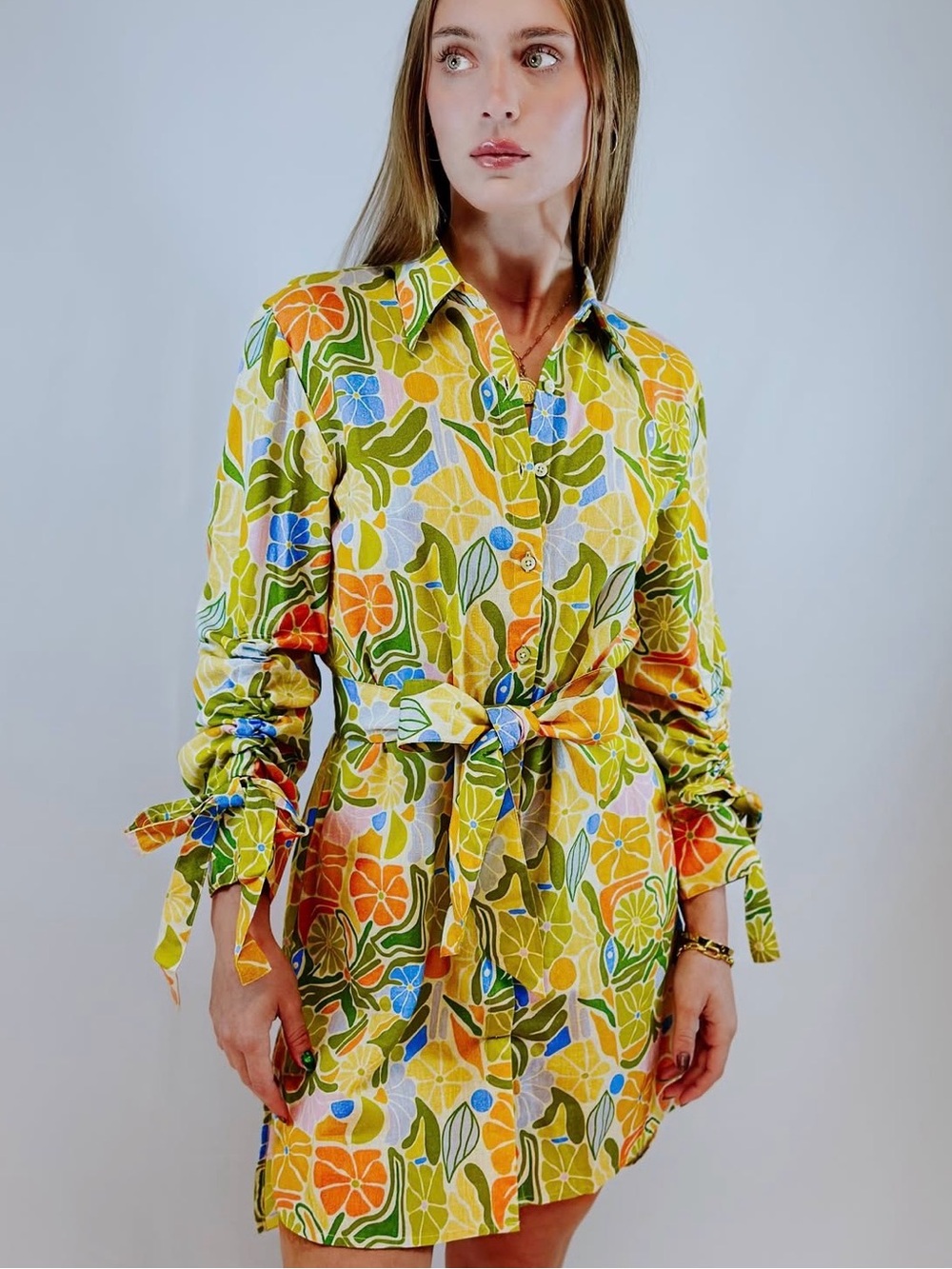 Farylina Ella Floral Shirt Dress in Multi-Color